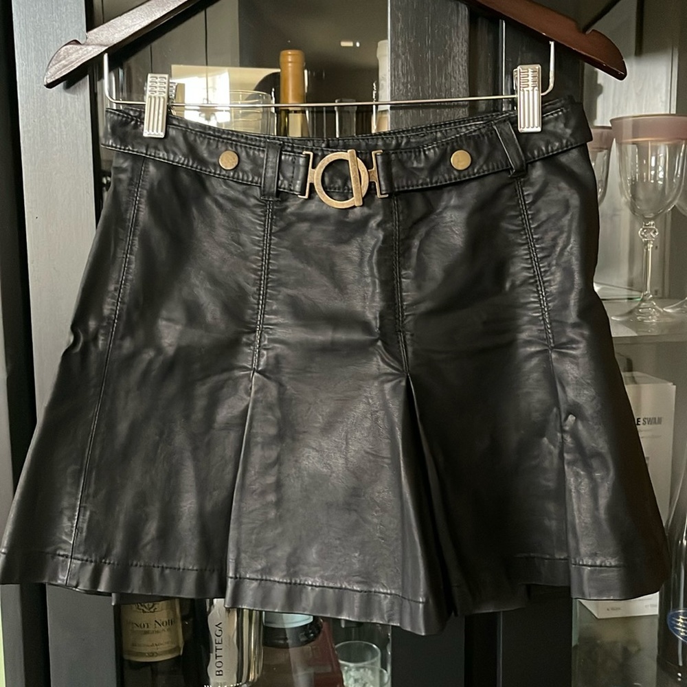 Free People Black Leather Skirt